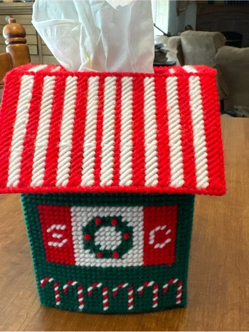 Green and Red Santa House Holiday Tissue Box Cover